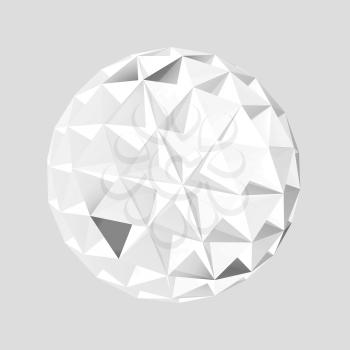 White spherical triangulated crystal object isolated over light gray background, 3d rendering illustration