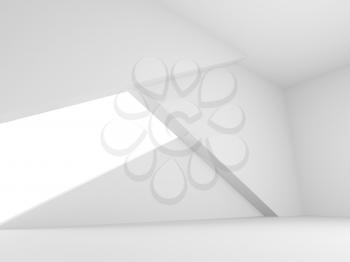 Abstract empty white room, interior with geometric installation, minimal architectural background, 3d rendering illustration