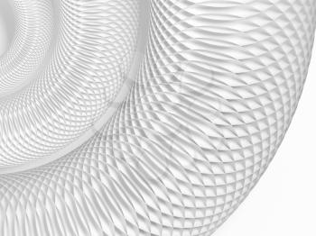 Abstract parametric background with round spiral structure made of white circles, 3d rendering illustration