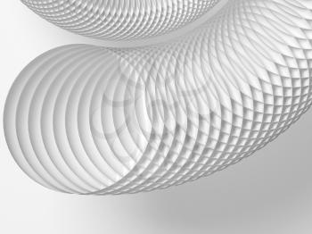 Abstract white cg background with round spiral structure made of circles, 3d rendering illustration