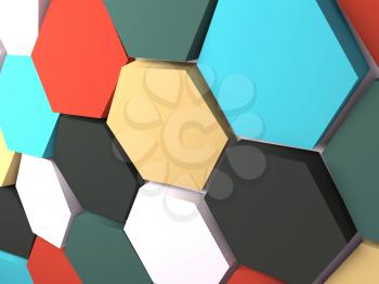Abstract background with colorful honeycomb pattern, 3d render illustration