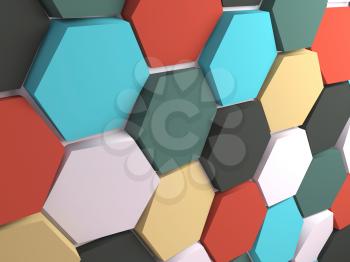 Abstract colorful honeycombs background pattern, 3d render illustration