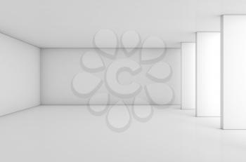 Abstract empty white interior with columns near window, minimal architecture background, 3d rendering illustration