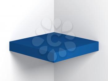 Abstract minimal background with white corner and blue box installation. 3d render illustration