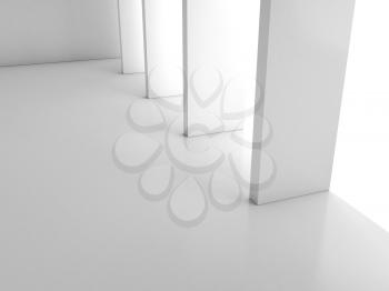 Abstract empty white interior with columns, minimal architectural background, 3d rendering illustration