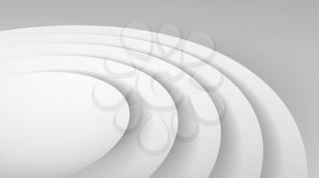 Abstract white background, geometric installation of round shapes, 3d rendering illustration