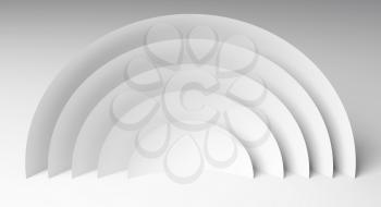 Abstract white geometric installation, round shapes over white background, 3d rendering illustration