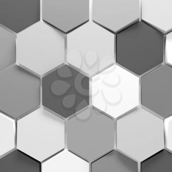 Abstract background pattern with gray and white honeycomb blocks. 3d render illustration