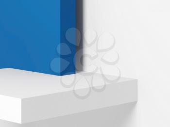 Abstract minimal geometric background with white and classic blue boxes near wall. 3d rendering illustration
