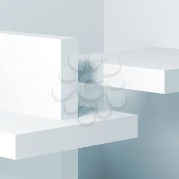 Abstract digital background, white geometric minimal installation. Square 3d rendering illustration