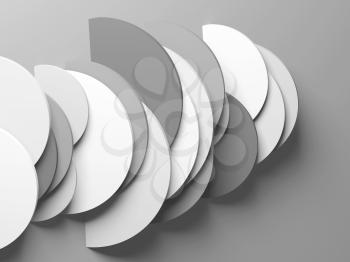 Abstract monochrome installation with geometric round slices, 3d rendering illustration
