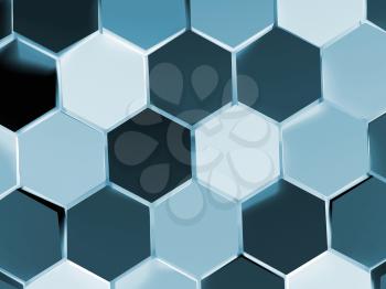 Abstract background pattern with blue and white honeycomb blocks. 3d rendering illustration