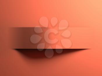 Abstract minimal background, bent paper stripe with shadow over orange sheet, 3d rendering illustration 
