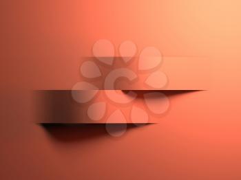 Abstract minimal background, two bent paper stripes with shadow over orange sheet, 3d rendering illustration 