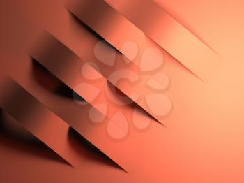 Abstract minimal background, bent paper stripes cut out of orange sheet, 3d rendering illustration 