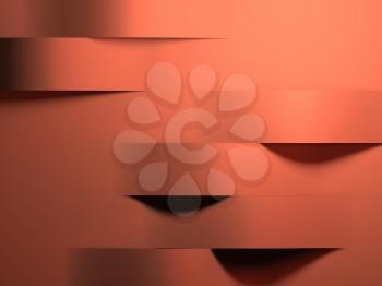 Abstract minimal background, horizontal bent paper stripes cut out of orange sheet, 3d rendering illustration 