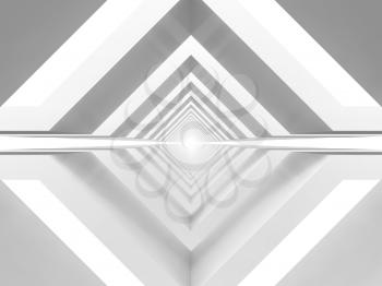Abstract white tunnel perspective, computer graphics background. 3d rendering illustration