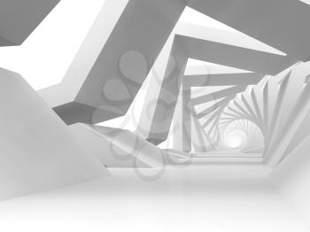Abstract white twisted tunnel background. 3d rendering illustration