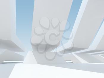 Abstract parametric architecture installation is under bright blue sky. Computer graphics background, 3d rendering illustration
