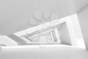Abstract cg background with empty white endless tunnel interior perspective. 3d rendering illustration