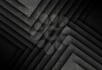 Minimal black abstract background, geometric pattern of corners with rough concrete texture. 3d rendering illustration