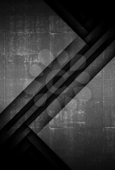 Minimalist black vertical background, geometric pattern of corners with rough concrete texture. 3d render illustration