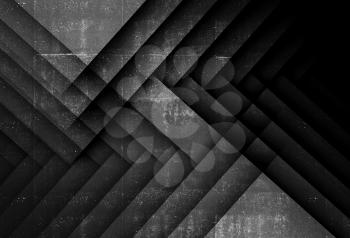 Minimalist black background, geometric pattern of corners with rough concrete texture. 3d render illustration