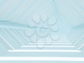 Abstract blue cg background with empty light blue endless tunnel interior. 3d rendering illustration