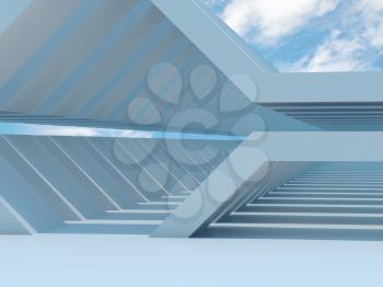 Abstract architectural background with blue parametric tunnel perspective. 3d rendering illustration