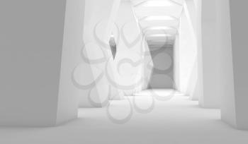Abstract white interior, empty corridor with columns, contemporary architectural background, 3d rendering illustration
