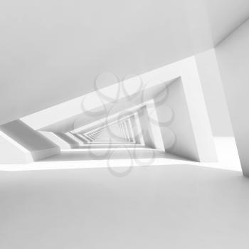 Abstract white tunnel perspective, digital background with parametric geometric strictures. 3d rendering illustration