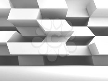 Abstract white interior background, an empty room with parametric pattern on the wall, 3d rendering illustration