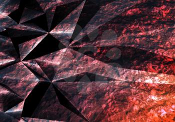Abstract dark polygonal background with bright red texture, 3d rendering illustration