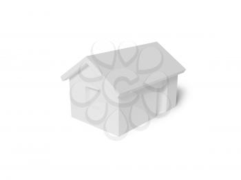 Simple small white house model with soft shadow isolated on white background, 3d rendering illustration