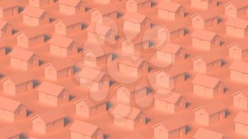 Block of simple small rural houses, town block abstract cgi representation, 3d rendering illustration