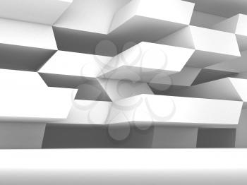 Abstract white interior background, an empty room with parametric installation on the wall, 3d rendering illustration
