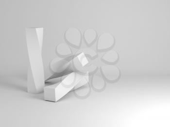 Abstract white still life installation with twisted geometric primitives. 3d rendering illustration