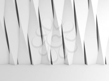 Abstract blank white interior background, an empty room with parametric pattern on the front wall, 3d rendering illustration