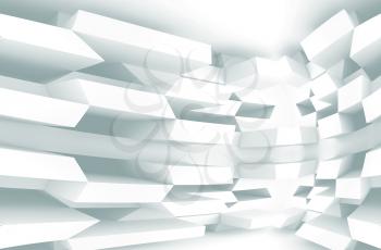 Abstract white geometric background, parametric wall installation, 3d rendering illustration