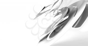 Abstract digital background with spiral installation in an empty white studio, 3d rendering illustration