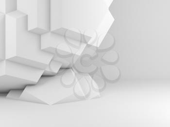 Abstract white interior background with parametric geometric installation, 3d rendering illustration