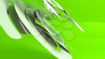 Abstract background with spiral shape over neon green background, 3d rendering illustration