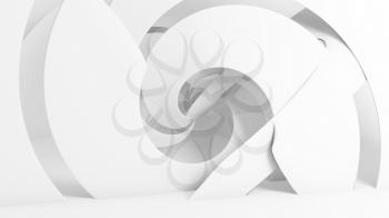 Abstract white background with soft spiral installation, digital 3d rendering illustration
