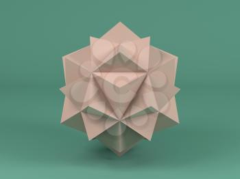 Abstract geometric object over green background, 3d rendering illustration