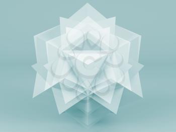Abstract geometric object, blue toned 3d rendering illustration