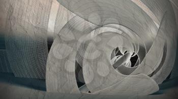 Abstract blueprint, cgi background with wire frame spiral installation on an old paper, 3d rendering illustration