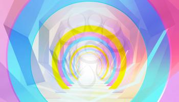 Abstract cgi background, colorful tunnel interior. 3d rendering illustration