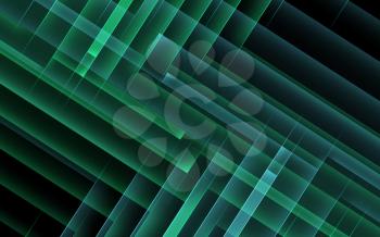 Abstract dark cgi background, geometric pattern of green right angle corners. 3d rendering illustration