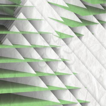 Abstract geometric background, pattern of intersected green white paper sheets. 3d rendering illustration
