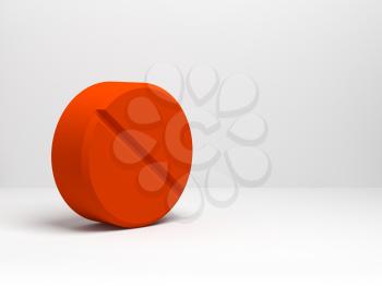 Huge red pill is on white backgroumd with soft illumination, 3d rendering illustration
